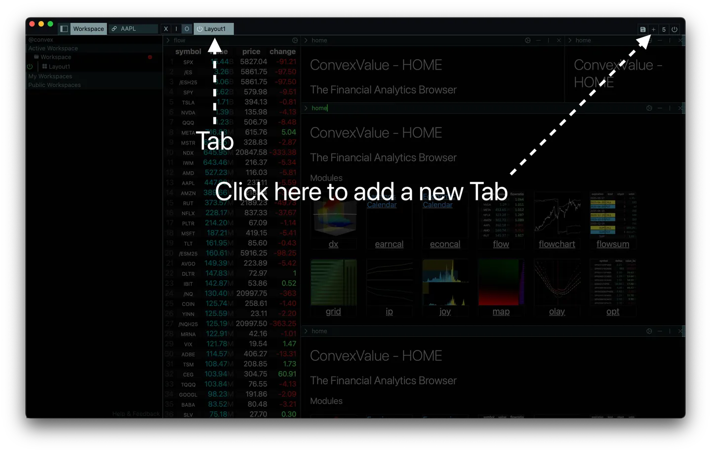 The ConvexValue Terminal - Tabs