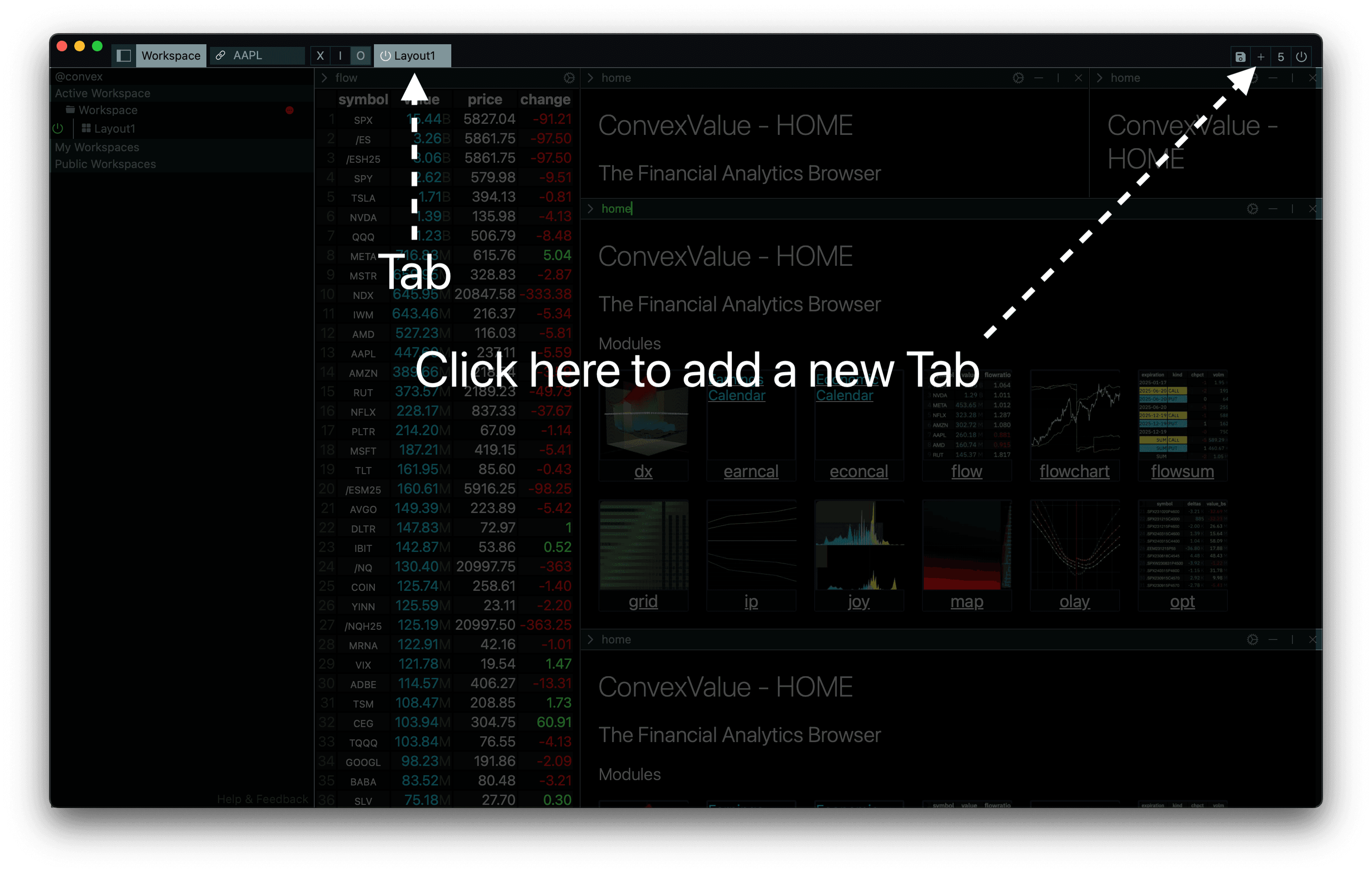 The ConvexValue Terminal - Tabs