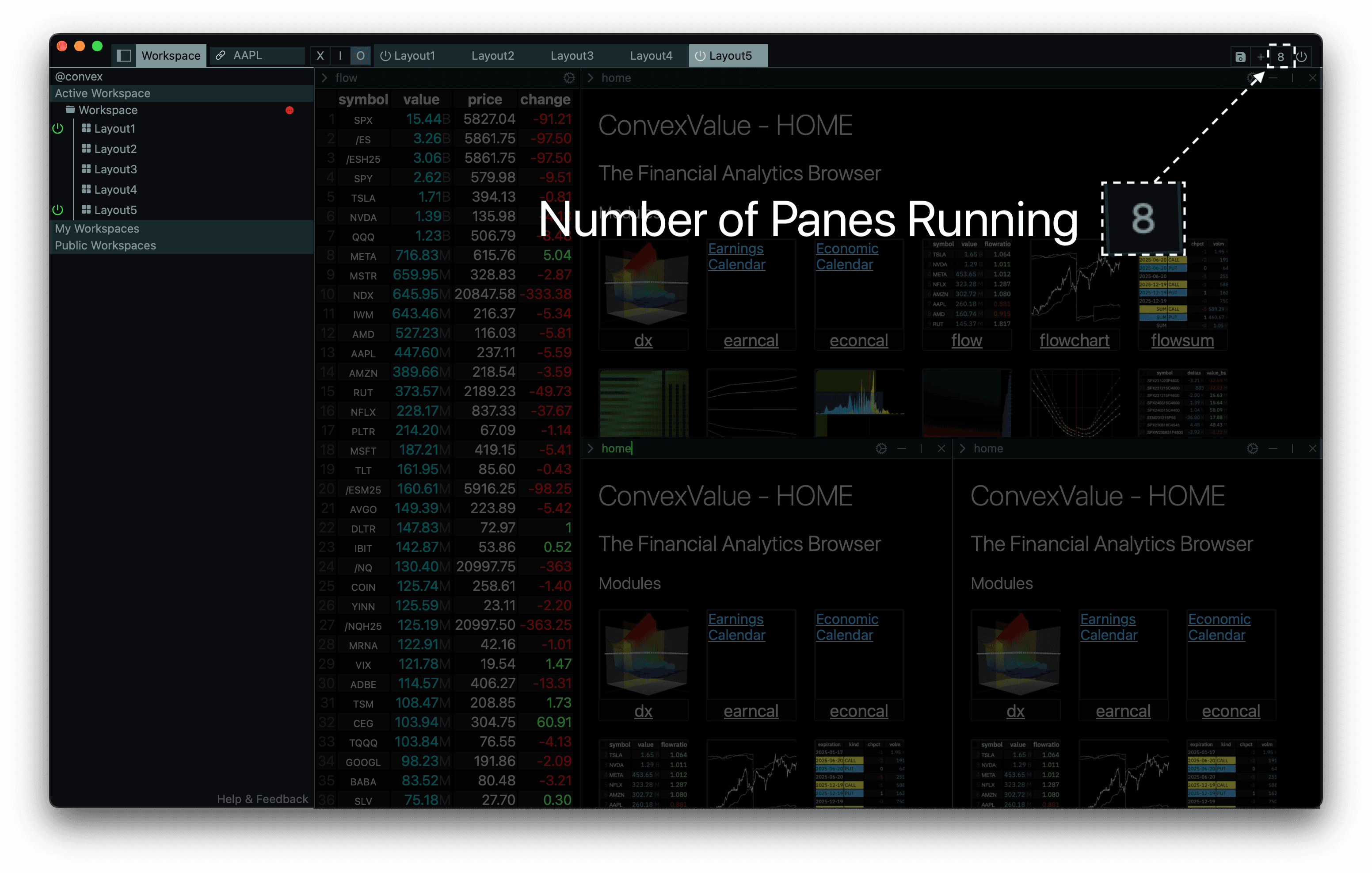 The ConvexValue Terminal - Panes Running